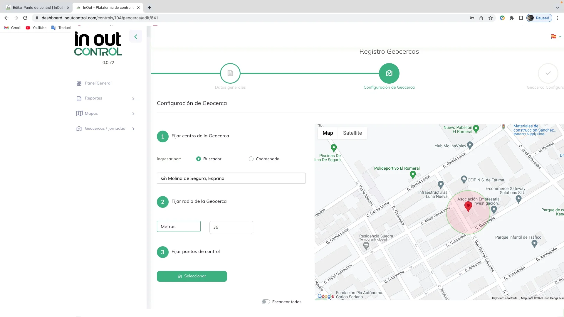 Informe de actividad y puntos de control QR verificados en el panel de InOut Control