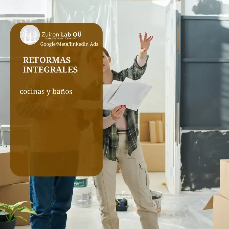 Anuncio de ejemplo para interioristas: diseñadora revisando los planos de una reforma