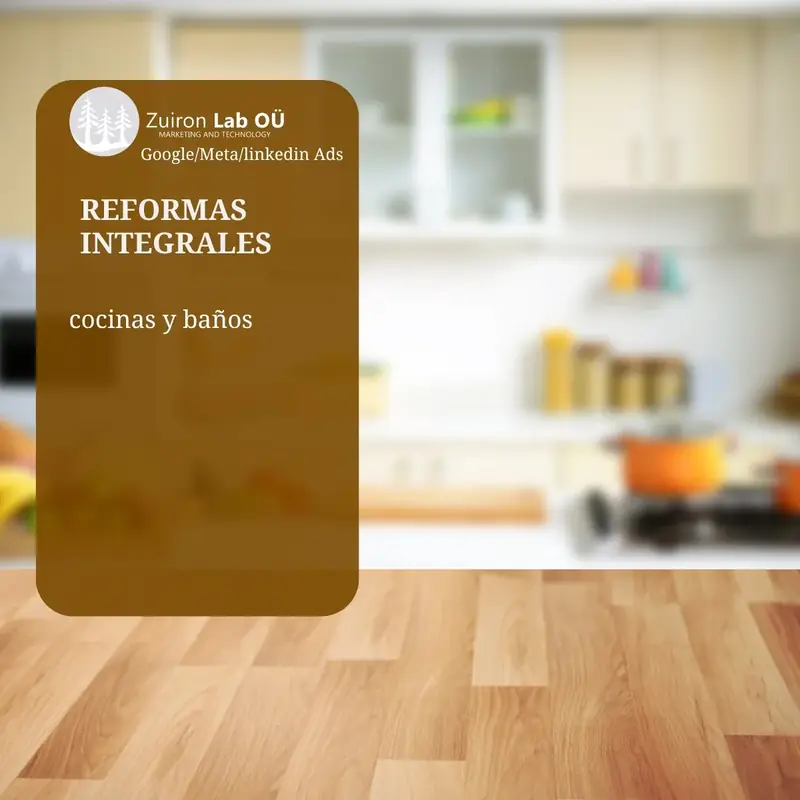 Anuncio de ejemplo de reforma de cocina con suelo de madera