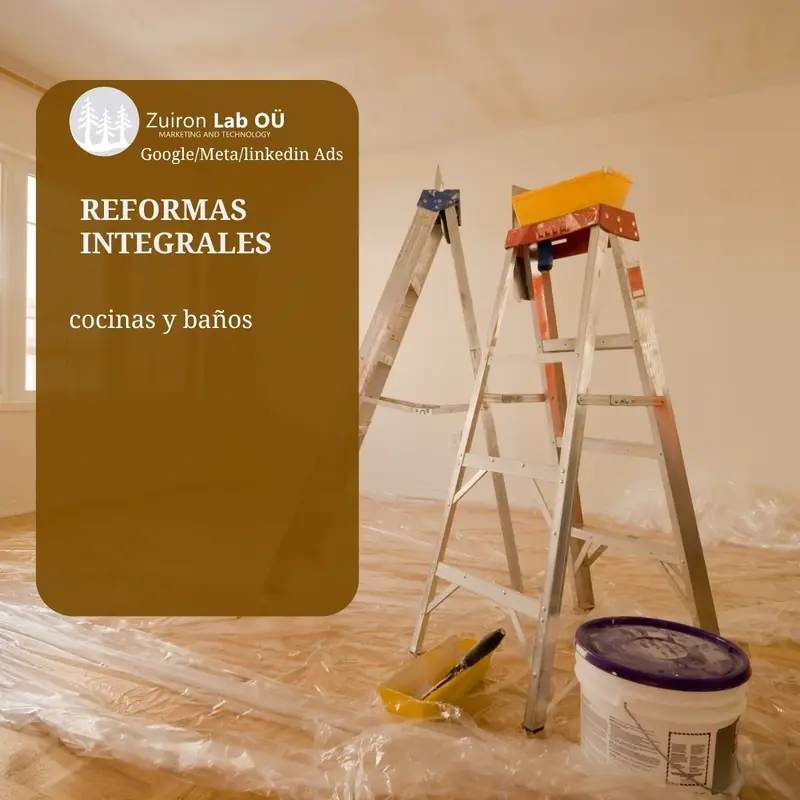Anuncio de ejemplo de reforma integral: escalera y pintura en una vivienda en obra