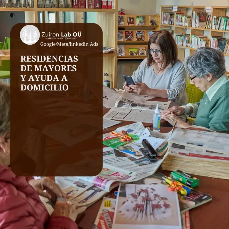 Anuncio de ejemplo de residencia de mayores: residentes en un taller de manualidades